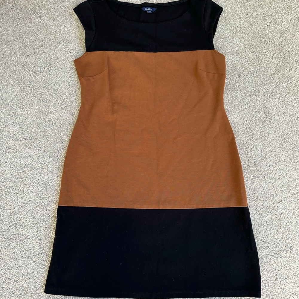 Elegant Black and Brown Colorblock Dress